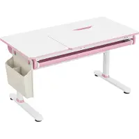 En.casa Bureau enfant 'Kuosa' réglable en hauteur avec tiroir et sac Acier 120 x 60 cm Rose / Blanc