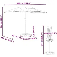vidaXL Parasol de jardin, 385 x 209 x 244 cm, polyester, bleu azur