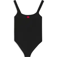 HUGO Maillot de bain côtelé avec étiquette logotée rouge