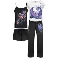 Spiral Pyjama de - Instinct Maternel - Pyjama Gothique Femme (4 Pièces) - S - XXL - pour Femme - noir/blanc - Taille M