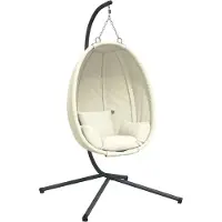 vidaXL Fauteuil suspendu design oeuf avec support Beige Tissu et acier