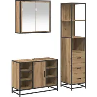 vidaXL Ensemble de meubles de salle de bain, 3 pièces, finition chêne artisanal, 80 x 33 x 60 cm