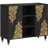 vidaXL Buffet avec étagère noir 90 x 33 x 75 cm bois massif mangue