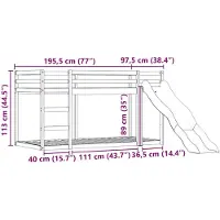 vidaXL Lit superposé avec toboggan et rideaux bleu 90x190 cm