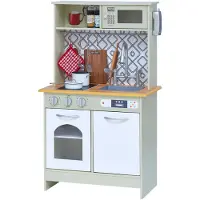 Teamson Kids Cuisine Enfants Little Chef Boston Dinette En Bois Jeux D'Imitation Cuisine De Jeux Interactive Avec 9 Accessoires Verte/Blanche TD-12679D