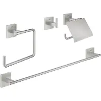 GROHE QuickFix - Start Cube - Set d'accessoires 4 en 1 pour salle de bain - Finition Supersteel 41115DC0 (à visser ou à coller)