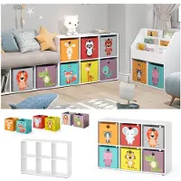 Vicco Bibliothèque Enfant , Blanc, 107.2 X 72.6 Cm Avec 6 Boîtes Pliantes