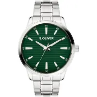 s.Oliver Montre à affichage analogique vert foncé / argent