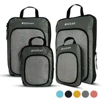VOLCAN Cubes de compression - Organiseur de valise - Lot de 4 - Avec fermetures à glissière de compression - Pour sac à dos et valise - Vert botanique
