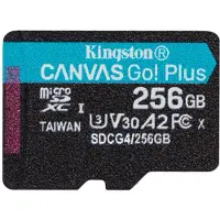Kingston Technology Carte microSDXC Canvas Go Plus Gen4 200R A2 U3 de 256 Go, pack unique sans ADP