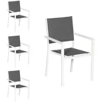 Happy Garden Lot De 4 Chaises Rembourrées En Aluminium Blanc - Textilène Gris