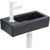 Qeramiq Fuente pack lave-mains – 37,5 x 18,5 x 9 cm – céramique noir mat – perçage à gauche – robinet blanc mat SW1122451/SW696206/SW696216/SW1210972