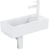 Qeramiq Fuente Ensemble lave-mains - 37.5x18.5x9cm - céramique - trou de robinet à droite - robinet de lave-mains blanc mat - bonde - siphon abaissé - Blanc mat SW1122446/SW696206/SW696216/SW1210972