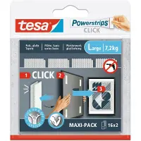 TESA Powerstrips CLICK LARGE, 7,2 kg, 16 x 2 bandes multipack, adhésives, pour fixation murale