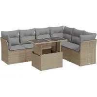 vidaXL Ensemble de salon de jardin 7 pièces avec coussins Beige Poly Rattan