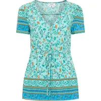 Usha Chemisier turquoise / marron / blanc