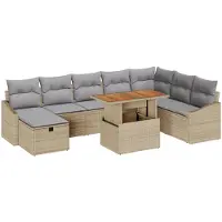 vidaXL Ensemble de salon de jardin , 9 pièces, beige, en résine tressée