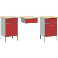 vidaXL Table de travail avec 3 tiroirs, rouge, pour ingénieurs, en bois et en acier