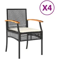 vidaXL Chaises de jardin avec coussins 4 pcs. noir poly rotin acacia