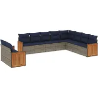 vidaXL Ensemble de 10 canapés de jardin avec coussins, gris, polyrattan