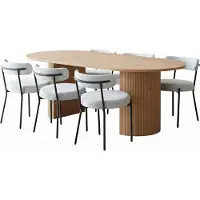 Ebuy24 Kyoto ensemble pour salle à manger table 100x210cm nature, 6 chaises bouclé blanc.