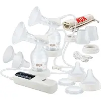 Nuk Pompe électrique double douce et silencieuse, portable avec bouteilles incluses