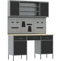 vidaXL Établi avec rangement 10 pièces Noir Ingénieurs Bois et acier