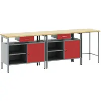 vidaXL , ensemble de 3 établis de travail, rouge et gris, en acier avec revêtement par poudre