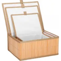 Springos Organizer - Opberger - Gesloten - Badkamer - Cosmetica - Bamboe - Set Van 3 - Ecru (3x)