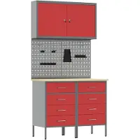 vidaXL Établi avec tiroirs 5 pièces Rouge Ingénieurs Bois et acier