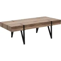 Beliani Table basse marron avec pieds métalliques noirs MDF 60 x 110 cm, rectangulaire industrielle