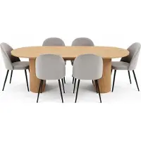 Ebuy24 Kyoto ensemble de table à manger table 100x210cm nature, 6 chaises velours gris.