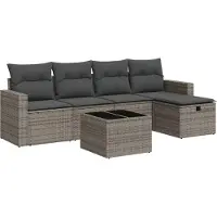 vidaXL Ensemble de salon de jardin 5 pièces avec coussins Gris Poly rotin