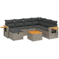 vidaXL Salon de jardin avec coussins 7 pcs gris résine tressée