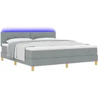 vidaXL Lit boxspring à LED avec tête de lit, gris clair, 180 x 200 cm, tissu