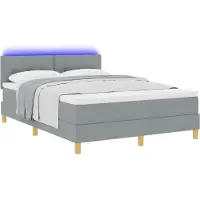 vidaXL Lit boxspring à LED avec tête de lit, gris clair, 140 x 190 cm, tissu
