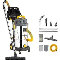 Vacmaster Aspirateur eau et poussière , aspirateur d'atelier sans sac, aspirateur polyvalent, aspirateur eau et poussière avec filtration HEPA 13, 1600 W, 38 L