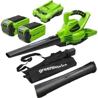 Greenworks Tools 24227UC Souffleur/Aspirateur à feuilles sans fil lithium-ion avec 2 batteries 2 Ah/chargeur 40 V