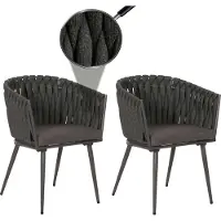 Mendler Set De 2 Chaises De Jardin En Aluminium Hwc-N38, Chaise D'extérieur Avec Accoudoirs, Olefin Corde Tressée Rope Anthracite Coussin Gris Foncé