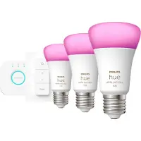 Philips Hue White and Color Kit de Démarrage E27 avec 3 Ampoules, Variateur + Bridge
