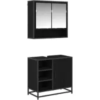 vidaXL Ensemble de meubles de salle de bain, 2 pièces, noir, imitation chêne, matériau composite bois