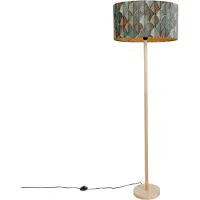QAZQA Lampadaire en bois avec abat-jour ovale en velours motif feuille 50cm - Mels