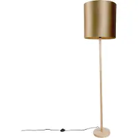 QAZQA Lampadaire en bois avec abat-jour en velours bronze 40cm - Mels
