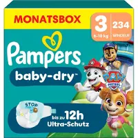 Pampers Baby-Dry - Paw Patrol edition - Taille 3 (6kg-10kg) - 234 couches - Boîte d'un mois