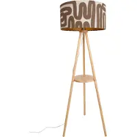 QAZQA Lampadaire trépied en bois avec abat-jour rayé beige et marron 50cm - Lou
