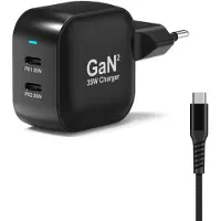 Port Designs Port WALL GaN2 CHARGER 2x USB-C 35W CtoC CABLE 2m (35 W, 2 ports), Chargeur USB, Noir