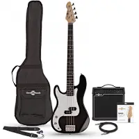 Gear4Music Pack avec Guitare Basse LA pour Gaucher(ère)s et Ampli 15 W Noir