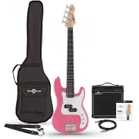 Gear4Music 3/4 LA Bass Guitar Pink 15W Bass Amp Pack