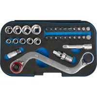 SW-Stahl 36015L Jeu de clés à douilles 1/4 pouce 33 pièces I Coffret de cliquets auto I Coffret de cliquets moto I Coffret de noix I Douilles hexagonales