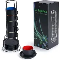Markenlos Ensemble espresso – 6 pièces – Noir avec intérieur coloré